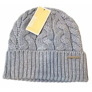 MICHAEL Michael Kors Patchwork Cable Knit Cuff Beanie Hat Grey MK - $48 - NWT